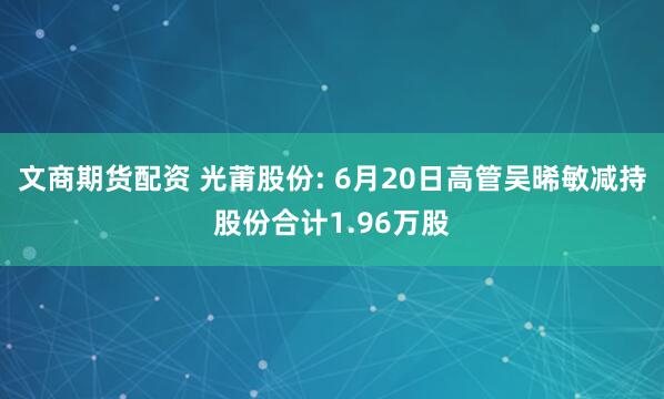 文商期货配资 光莆股份: 6月20日高管吴晞敏减持股份合计1.96万股